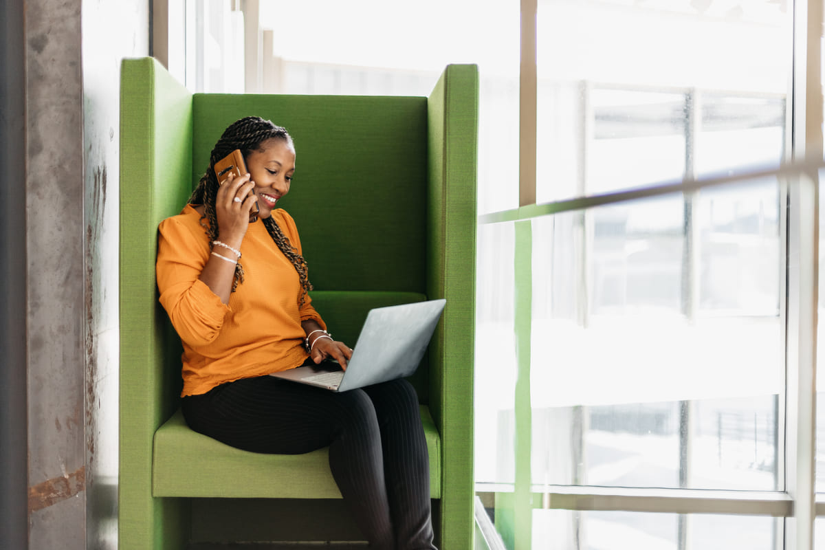 woman talking on the phone about how our compliance services can help you